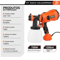 pistola de pintura 750W aerografo compressor de ar pintura armas pistola de pintura eletrica 1200ml hvlp 4 tamanhos do bocal pulverizador eletrico ferramentas prostormer - Image 2