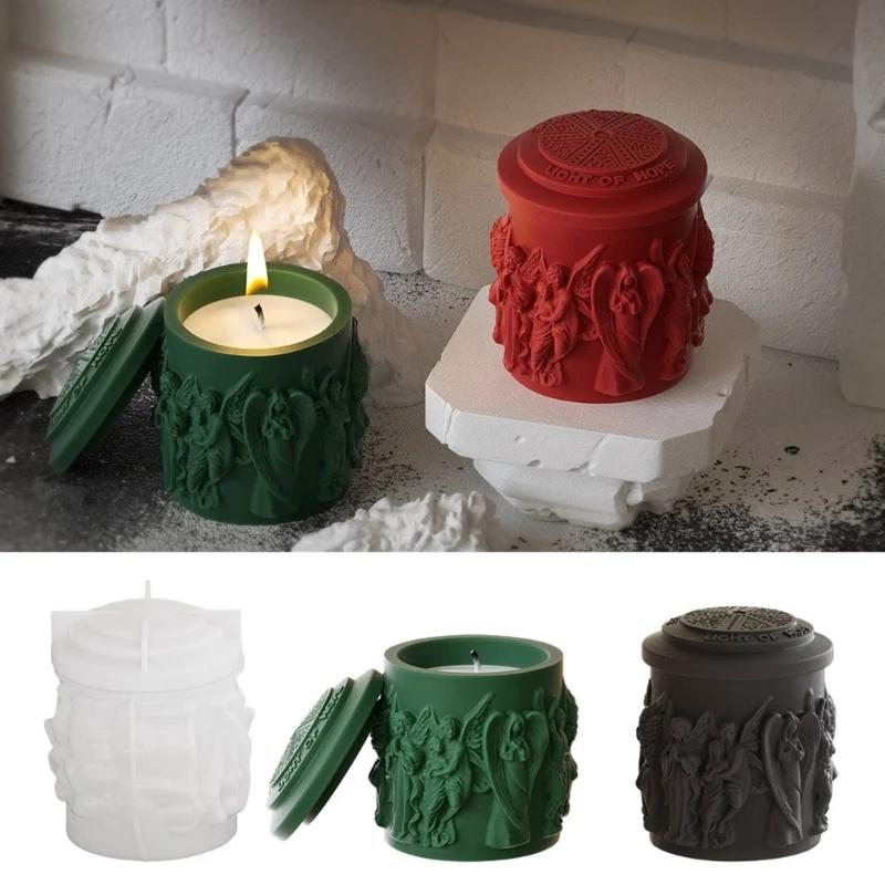 Molde resina para jarra, estátua anjo, molde silicone com tampa, recipiente armazenamento, conjunto moldes - Image 1