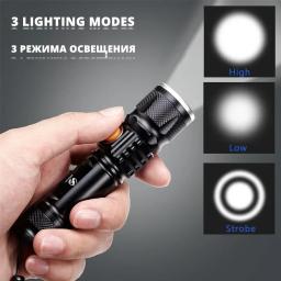 Poderosa Lanterna LED com Cabeça de Carregamento USB, Tocha Impermeável, Luz Portátil, Bateria Embutida, Zoomable, 3 Modos de Iluminação - Image 1