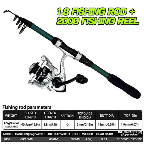 Vara De Pesca De Longo Alcance Com Conjunto De Carretel, 1.8m, Arremesso, Vara De Mar Curto, 5.2:1 Relação De Engrenagens Série 2000, Kit De Acessórios De Pesca, Novo - Image 1