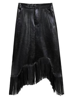 Cintura elástica franja saia preta na moda roupas femininas elegante cintura alta a linha saias de couro y2k 2025 verão novo - Image 3