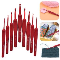 Agulha de Crochet de alumínio com alça de silicone Ganchos de crochê vermelho DIY Agulhas de tricô para camisola Ferramenta de costura Weave - Image 1
