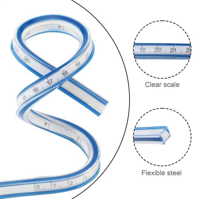 Régua Curvada Flexível de 30cm para Costura - Escala Inglesa e Métrica, Ideal para Desenho e Engenharia
