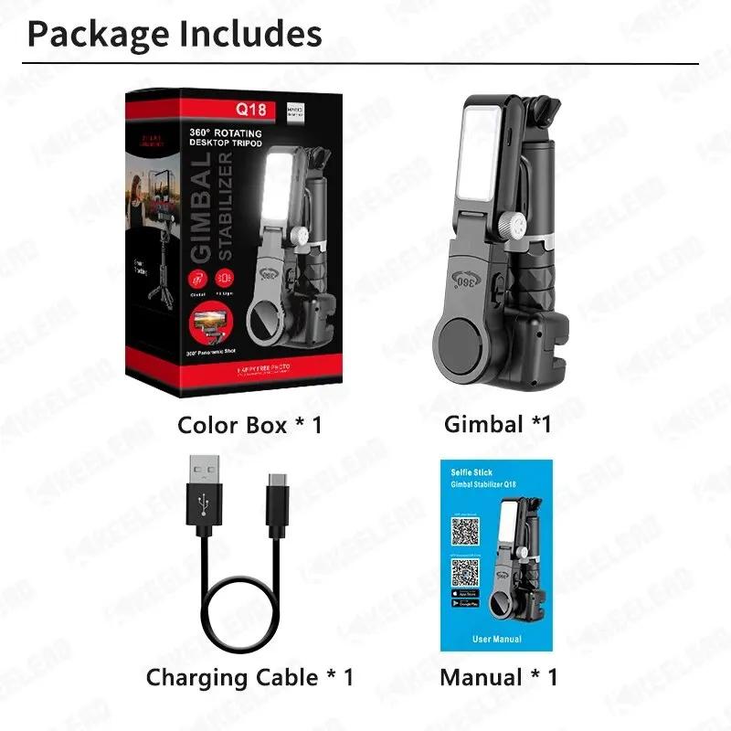 Keelead gimbal de rotação 360, tripé selfie stick com luz de preenchimento remota seguindo tiro, estabilizador para smartphone ao vivo/vlog - Image 1