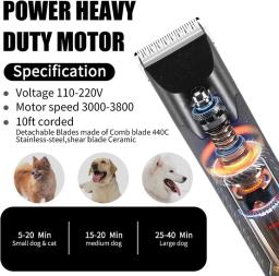 Profissional elétrico com fio Clipper para Dog Grooming, Super 2 velocidades, grossas, casacos pesados, cães, gatos e outros animais - Image 3