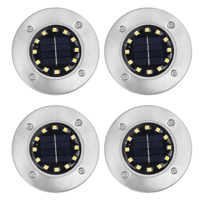 Luz Solar Subterrânea de 12 LEDs para Jardim - Holofote de Decoração ao Ar Livre com Energia Solar