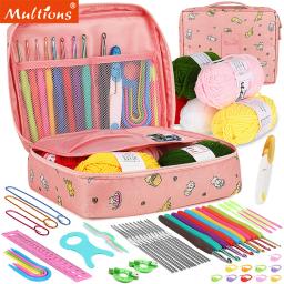 53 pçs kit de gancho de crochê tecelagem agulhas de tricô conjunto diy artes artesanato ferramentas de costura acessórios crochê suprimentos saco de armazenamento - Image 1