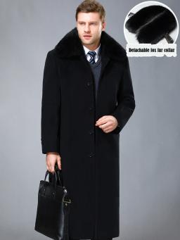 Casaco destacável de pele de raposa masculino, trincheira grossa de caxemira, jaquetas quentes, longo x, casacos de forro 6XL, nova moda - Image 1
