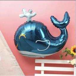 Blue Squirt Big Whale Aluminum Film Balloon, Tema animal marinho, Decoração de aniversário do bebê - Image 1
