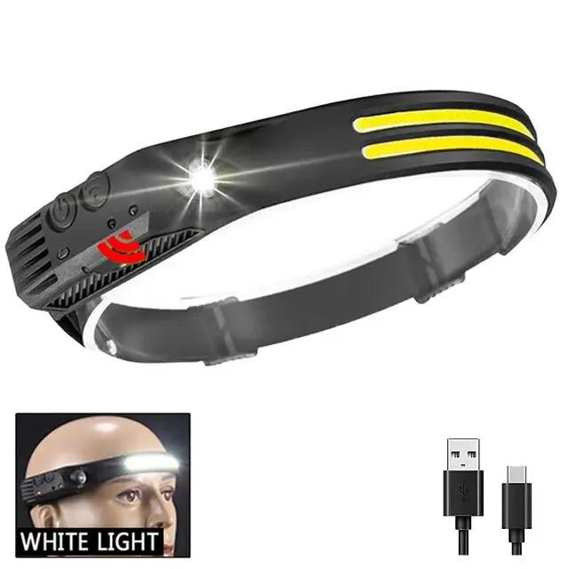 Lanterna de Cabeça COB LED com Sensor de Indução - 450 Lumens - Recarregável USB