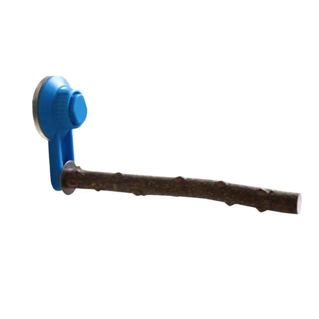 Suporte de Pássaros com Ventosa em Madeira Natural de Pimenta - Brinquedo Mastigável para Calopsitas e Papagaios