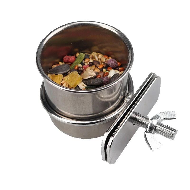 Papagaio tigela de alimentação com braçadeira titular, aço inoxidável Pet Birds Food Dish, gaiola acessórios, bebendo alimentador, 1pc - Image 1
