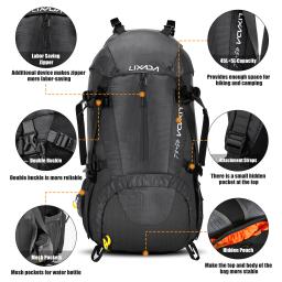 Lixada-Outdoor Sport Mochila, 50L Resistente à Água, Caminhadas, Camping, Viagem, Pack, Montanhismo, Escalada, Mochila, Trekking - Image 3