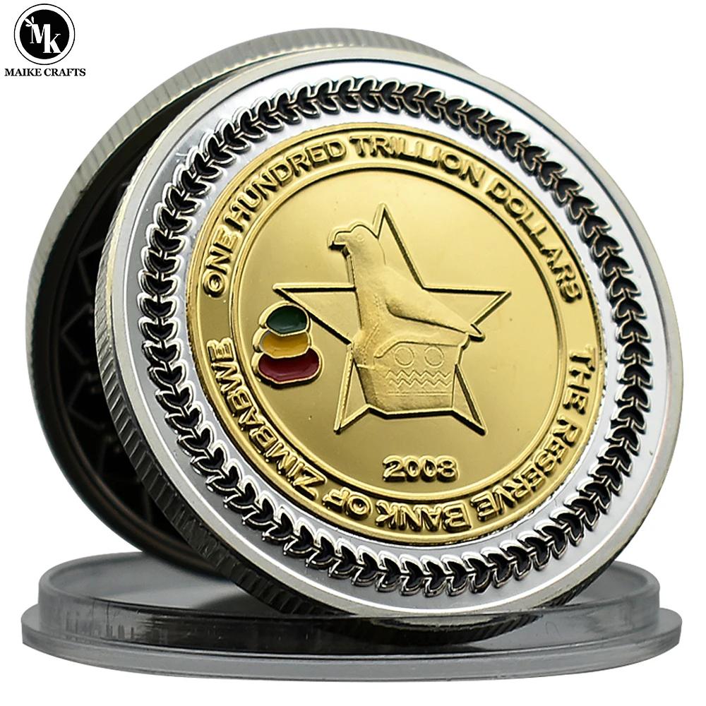 2008 Zimbabwe Animal Cem Trilhões de Dólares Moeda Banhado a ouro Prata Medalha De Metal Artesanato Comemorativo Presente Colecionável - Image 1