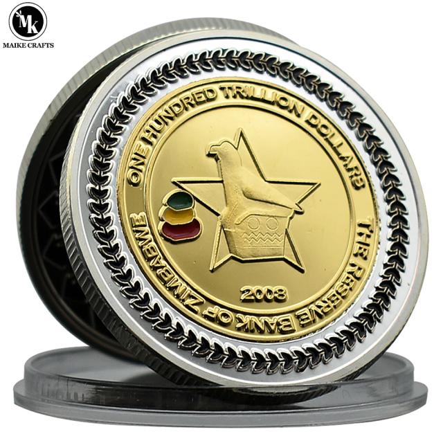 Cem Trilhões de Dólares do Zimbábue: Medalha Comemorativa de Ouro e Prata em Artesanato Colecionável de 2008
