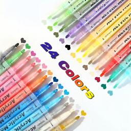 Marcador de tinta acrílica com 24 tintas coloridas, adequado para pintura rupestre, vidro, madeira, papel preto, artesanato de Scrapbook, 12pcs, 24pcs - Image 1