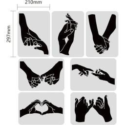 Gesto reutilizável Padrão Pintura Stencils, Gesto Temático Pintura Art Templates, Desenho Plástico, 7 Estilos, 11,7x8,3" - Image 2