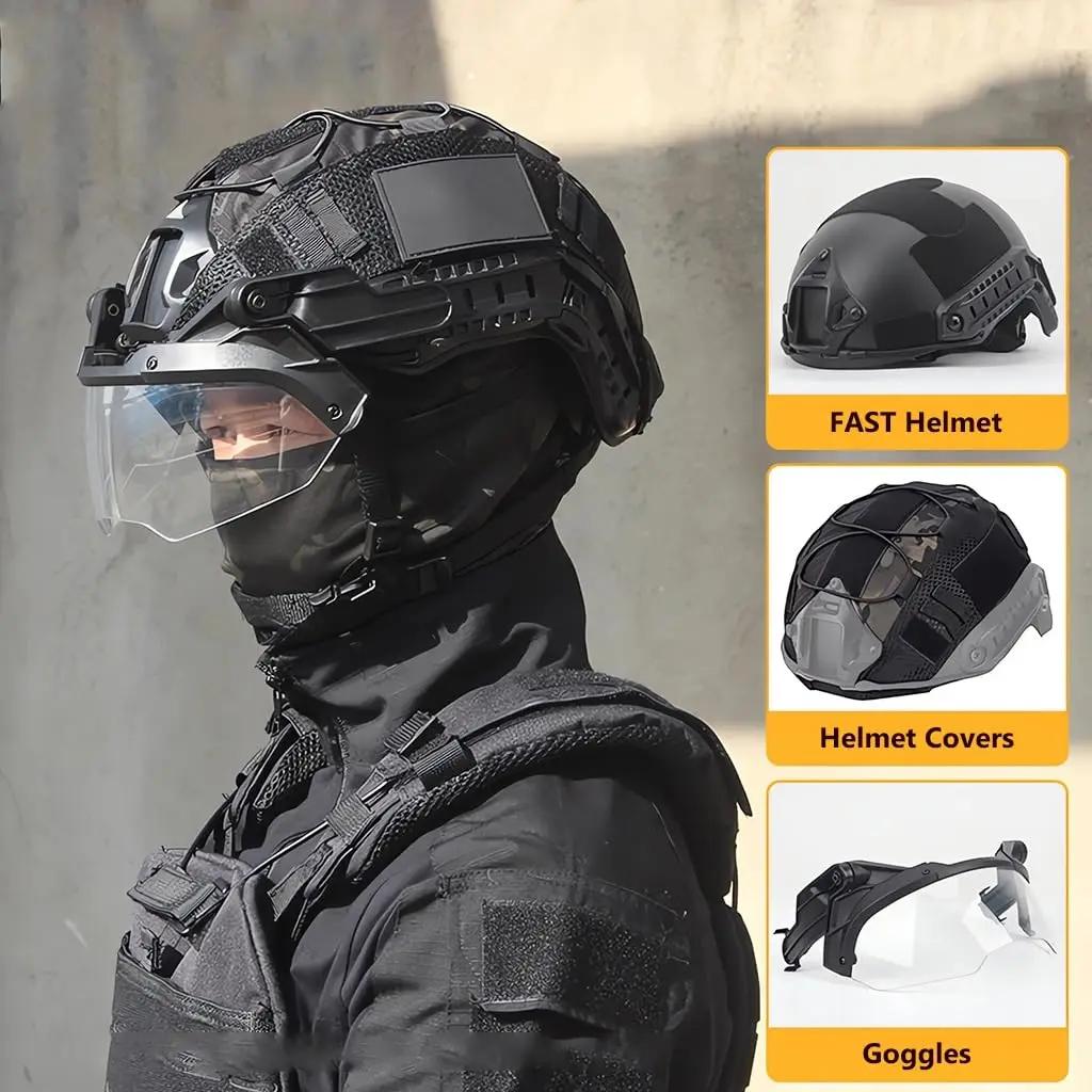 Conjunto de capacete rápido tático, com óculos antiembaçantes removíveis Suporte multifuncional para NVG Óculos de Airsoft Lanterna, para Paintball - Image 1