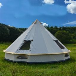 6-10people glamping luxo mongólia yurt família 4 metros caminhadas antistorm acampamento ao ar livre castelo tenda prata revestido função uv - Image 5