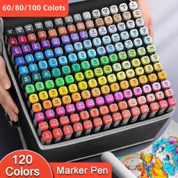Álcool sentiu arte marcador caneta, Manga esboçando marcadores, escova dupla, material escolar, desenho conjunto, 100 cores, 120 cores - Image 1