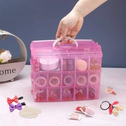 AMOBOX-Caixa De Armazenamento De Plástico Portátil, Caixa Empilhável Para Materiais De Arte, Contas, Fitas Washi, Semente, Acessórios De Cabelo, Rosa, Três Camadas - Image 6