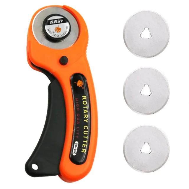 Conjunto de Ferramentas de Corte para Couro com Alça Ergonômica - Cortador Rotativo 45mm para DIY, Patchwork e Quilting