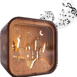 Caixa de música iluminada artesanal, escola assistente vintage, presente brilhante escola mágica para bebê - Image 1