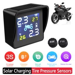 Motocicleta Solar carregamento Monitor De Pressão Do Pneu, impermeável Sem Fio Temperatura Monitoramento Sistema De Alarme, 2 Sensores - Image 1