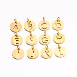 5 pçs/lote redondo inglês carta inicial pingentes de aço inoxidável 26 alfabeto A-Z encantos para diy pulseiras colar jóias fazendo - Image 3