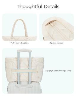 BAGSMART-Algodão Acolchoado Xadrez Underarm Handbag, grande bolsa de ombro acolchoada, compartimentos para viagens, trabalho, ginásio, Puffy Tote - Image 4