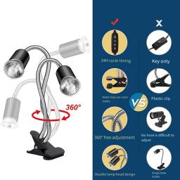 Lâmpada de calor réptil com temporizador de ciclo, cabeça dupla, UVA, UVB, luz de aquecimento, luz basking, barba EUA Plug - Image 4