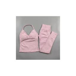 Um conjunto de yoga de leggings de impacto de alta elasticidade das mulheres de fitness de 2 peças, calças justas de impacto de fitness e alça de pescoço yoga exerc - Image 6