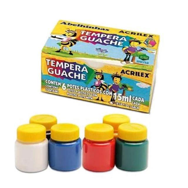 Tinta Guache Acrilex em 6 Cores - Frascos de 15 ML para Arte e Pintura