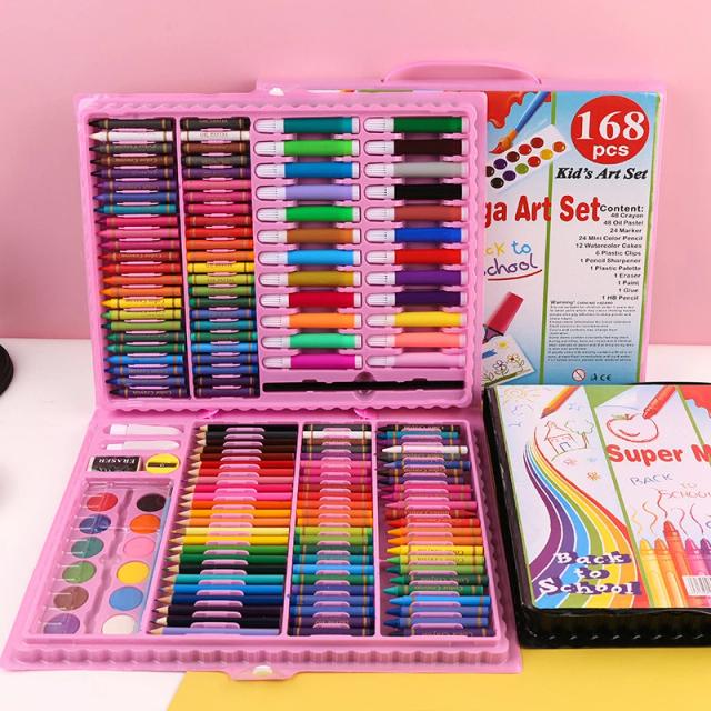 Conjunto Completo de Pintura para Crianças com 168 Peças: Marcadores de Aquarela, Crayons e Canetas de Água - Presentes Perfeitos para Aniversário