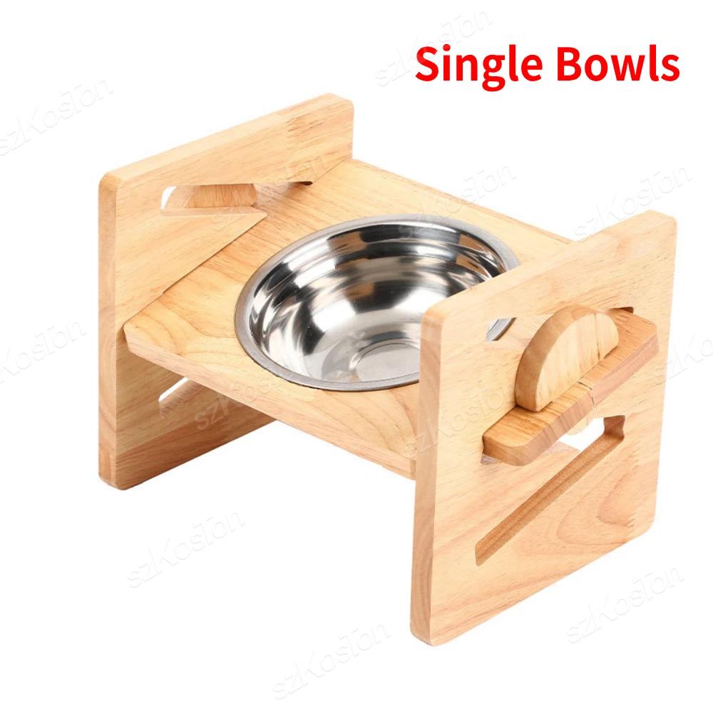 Tigelas de bambu ajustáveis para cães, Dog Feeder Stand, tigelas de aço inoxidável para cachorros e gatos, acessórios para animais de estimação - Image 1