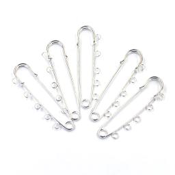 Prata banhado alfinetes de segurança liga, 5 buracos, acessórios jóias, 7cm - Image 1