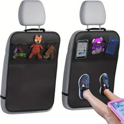 Capa de assento preta para crianças com organizador de armazenamento de 3 bolsos, protetor de banco traseiro à prova d'água, protetores traseiros de assento de carro - Image 1