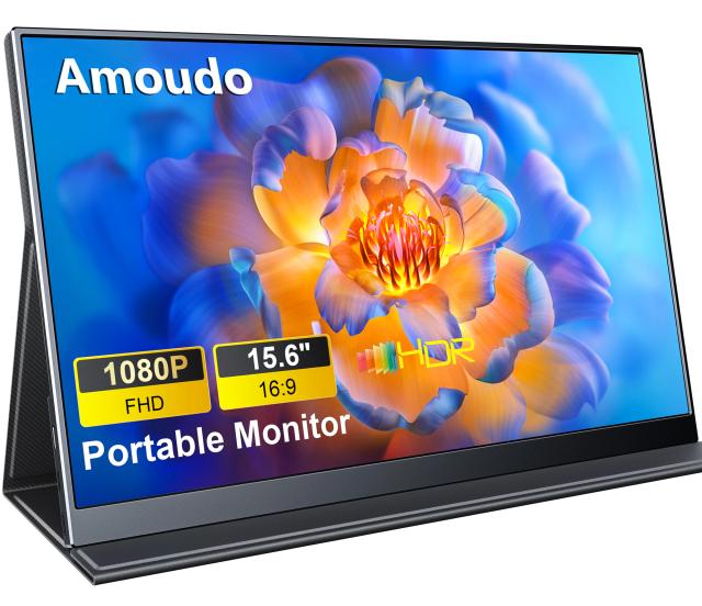 Amoudo Monitor Portátil 15.6" Full HD IPS Penhole Stand VESA USBC Mini HDMI
