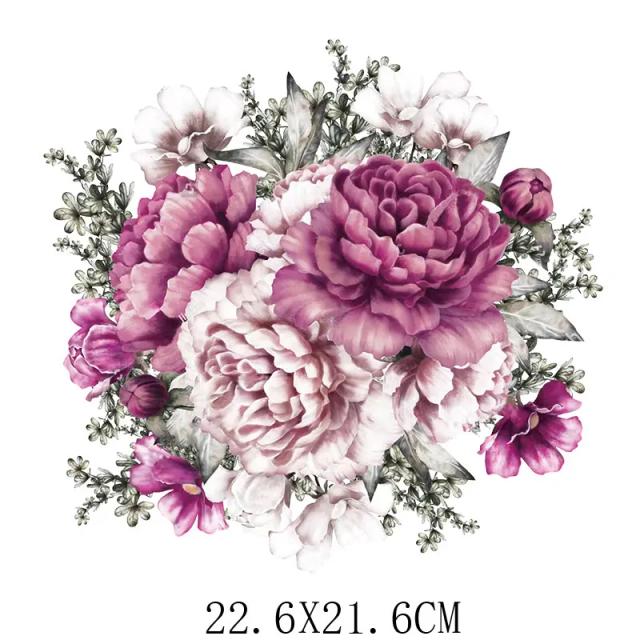 Patches de Flor Colorida em Ferro para DIY: Transferência de Calor para Roupas, Adesivos Térmicos para T-Shirts, Decoração Impressa 22.6x21.6cm