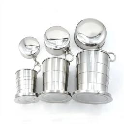 Copo Dobrável De Aço Inoxidável, Panelas De Acampamento, Xícaras Retráteis, Utensílios de acampamento, Louça Dobrada, 75 ml, 150 ml, 250ml - Image 2