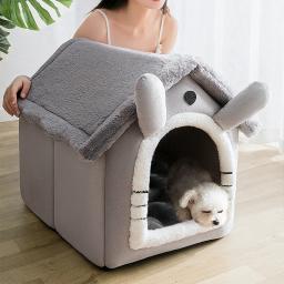 Cama de cão casa quente cinza canil gato tenda dormir caverna cama auto-aquecimento almofada 2 em 1 ninho dobrável para gatos indoor gatinho filhote de cachorro - Image 3