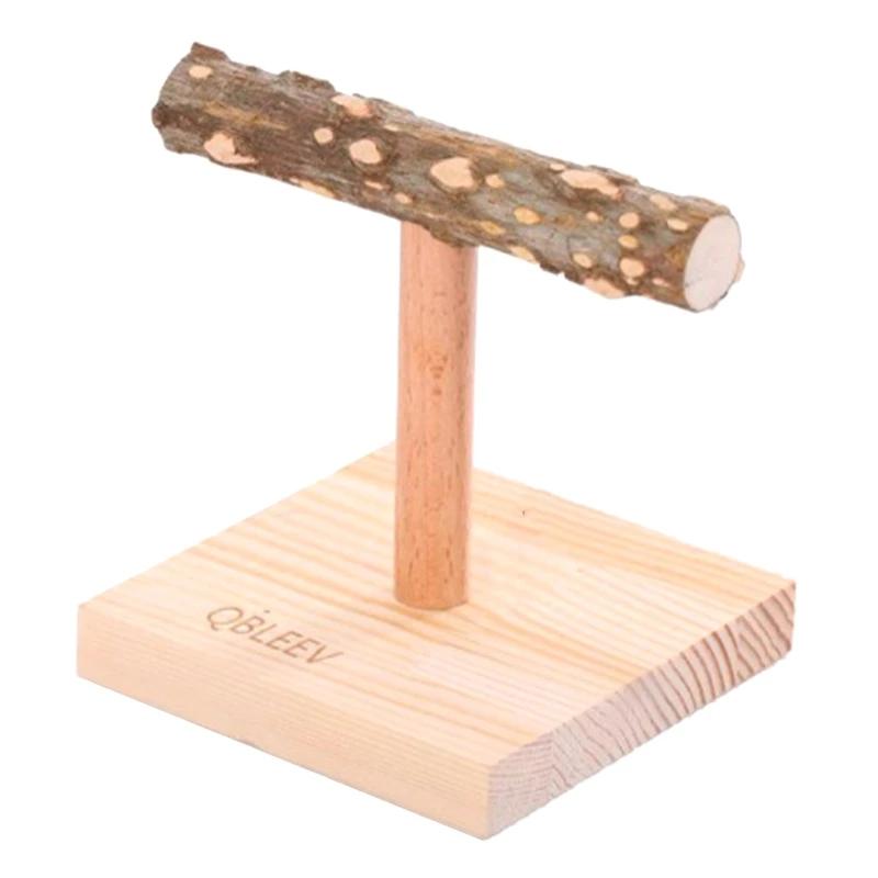 Pássaro poleiro suporte de mesa de madeira natural ramo t-forma barra de formação de moagem brinquedo para cockatiels conures budgies amor aves - Image 1