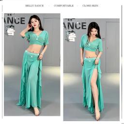 Traje de trabalho para dança do ventre, roupas de prática, top e saia, 2 peças, conjunto de terno de treinamento para mulheres adultas, performance de palco de dança - Image 5