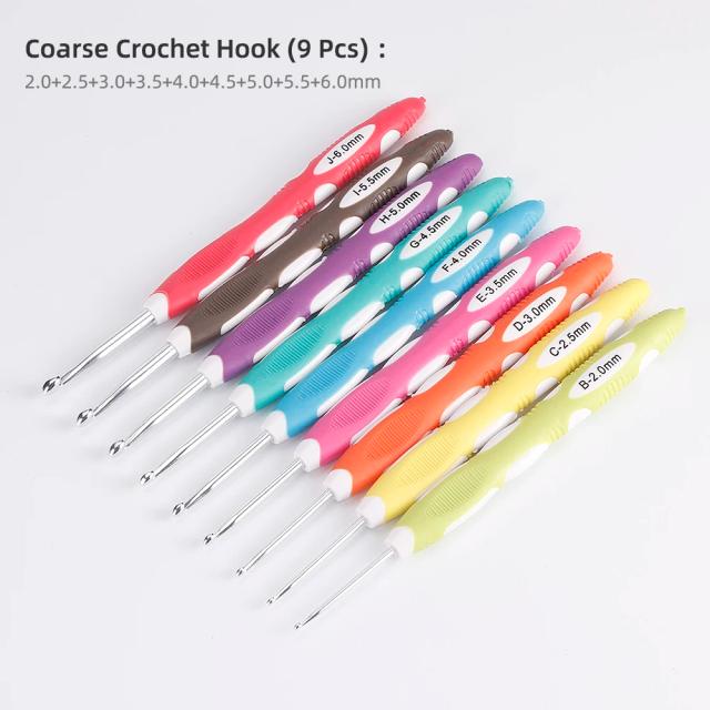 Conjunto de Agulhas de Alumínio para Crochet com Aperto Colorido - Ferramentas DIY de Tricô para Malha, 9 Peças