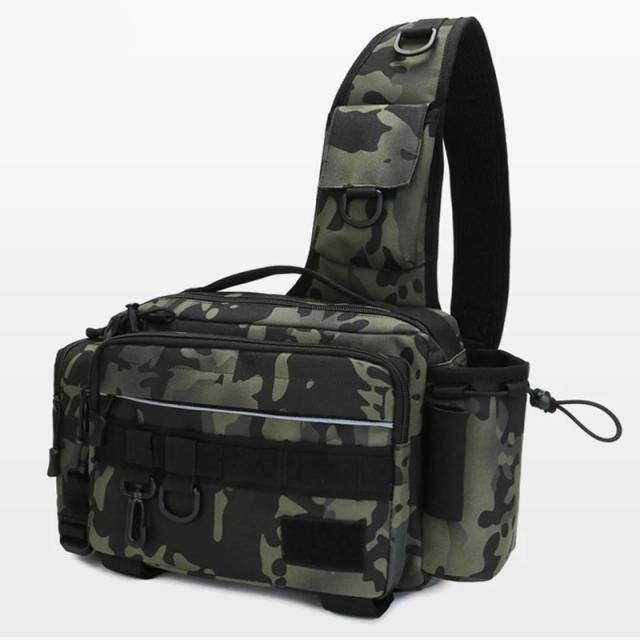 Mochila de Pesca Masculina com Caixa de Atração e Compartimentos para Equipamentos e Iscas