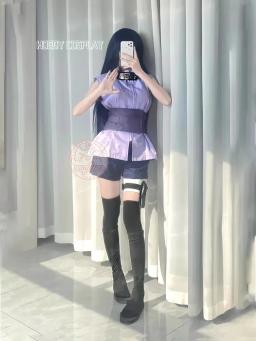 Hyuga hinata cosplay traje peruca roupas femininas halloween carnaval festa terno hyuuga ninja cosplayer roxo longo bonito peruca - Image 2
