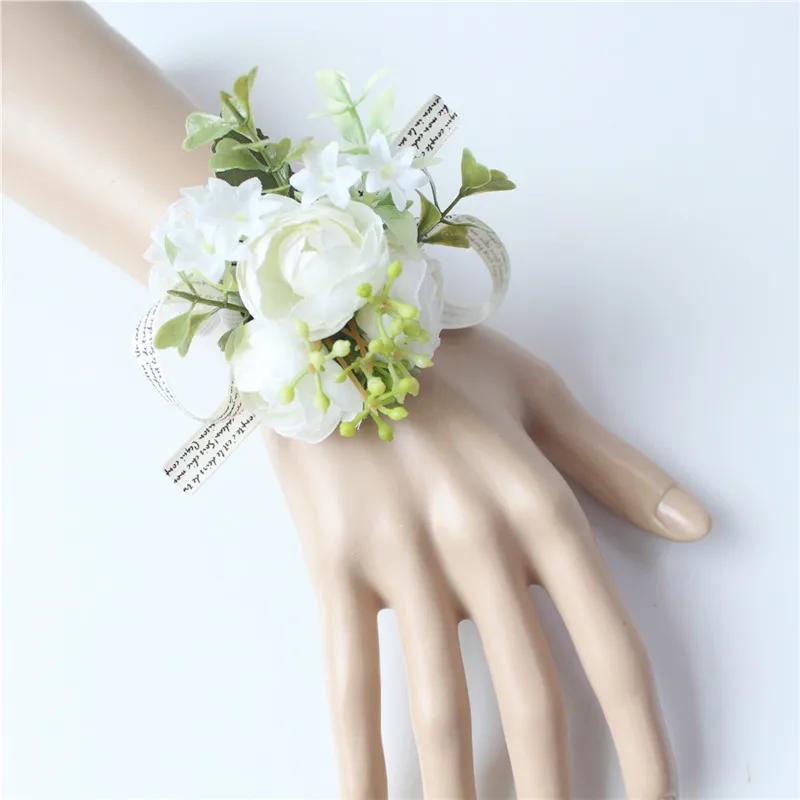 Meldel-Corsage de pulso para casamento, boutonniere masculino, pulseira, alfinetes do noivo, flor de corsage de pulso, rosa vermelha seda - Image 1