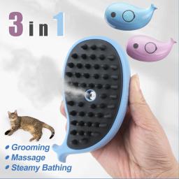 Spray elétrico escova para Pet Grooming, cão e gato escova de cabelo vapor, baleia forma, vaporizador massageador, emaranhados e cabelos soltos, 3 em 1 - Image 1