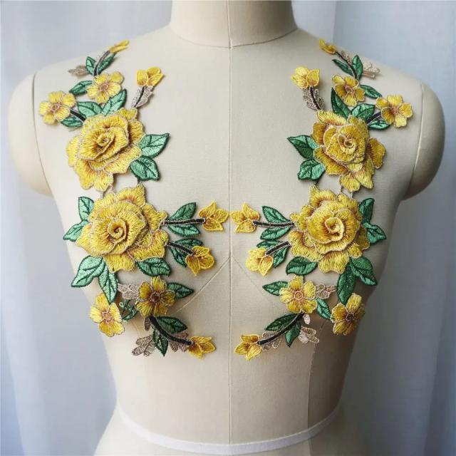 Vestido de Bordado com Laço e Patches 3D em Cores Vibrantes para Decoração de Casamento - DIY 2 Peças