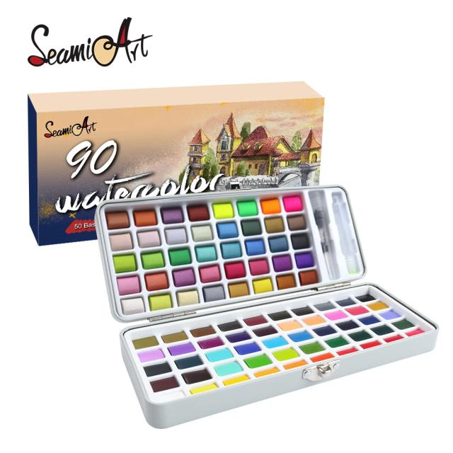 SeamiArt Aquarela Profissional 100 Cores Neon Glitter - Pigmentos de Alta Performance